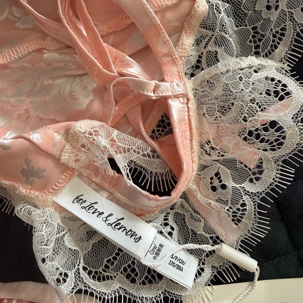 For Love And Lemons Satin Lace Bralette & Ruffled Panty - Blush Pink - Picture 3 of 3